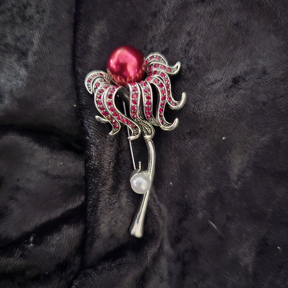 Elegant Red and Silver Brooch
